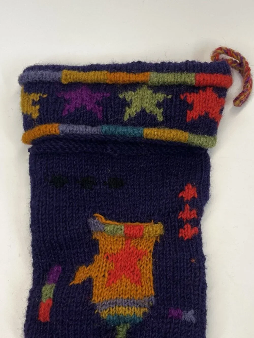 Newari Icelandic Design Hand Knit Wool Christmas Stocking Mitten Stars Tassel